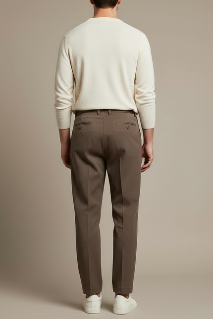 Pantalon Chino Marron Droit Plissé Élégant Homme - Gabardine - vue 2