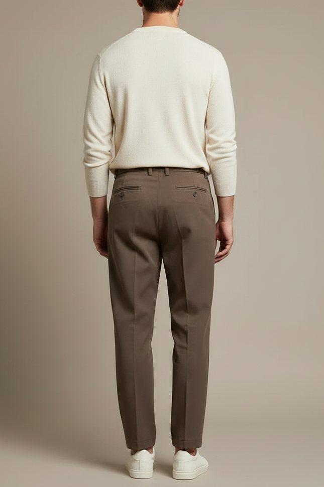 Pantalon Chino Marron Droit Plissé Élégant Homme - Gabardine - vue 2