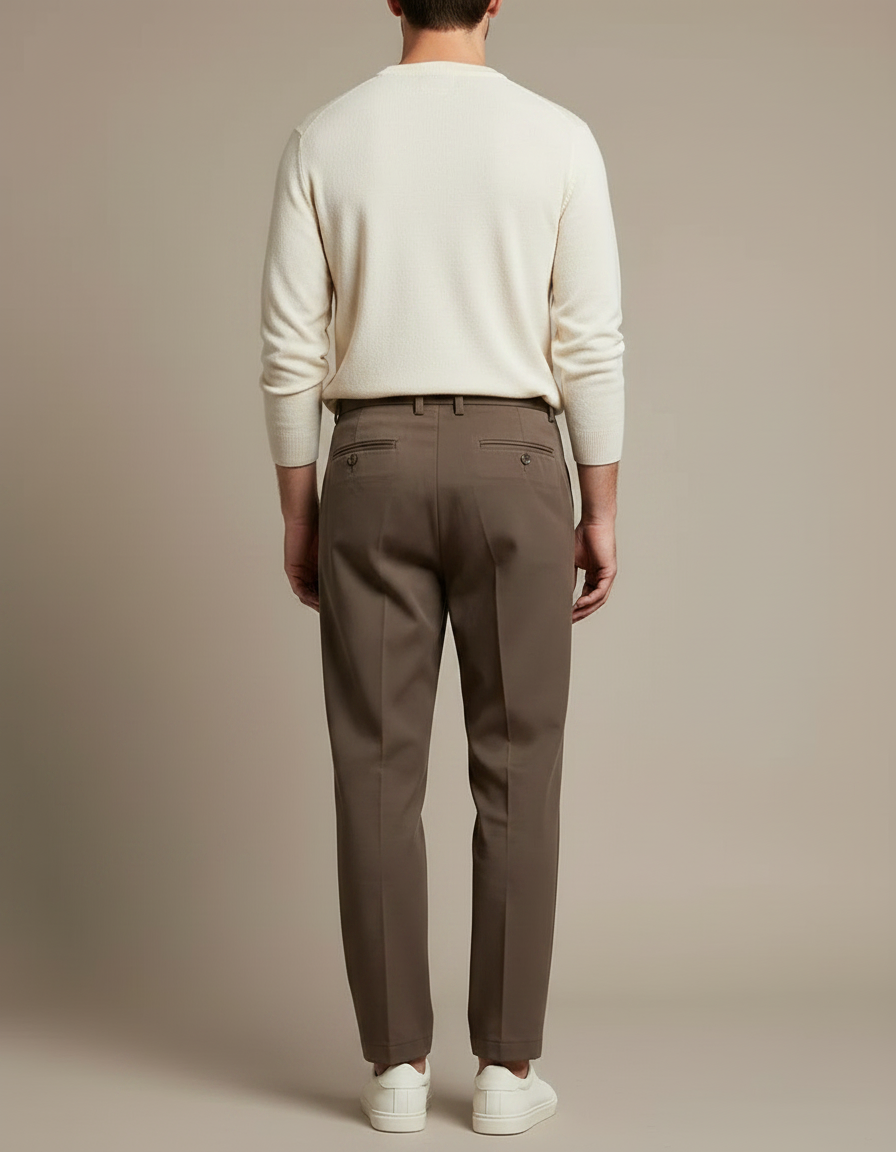 Pantalon Chino Marron Droit Plissé Élégant Homme - Gabardine - vue 2