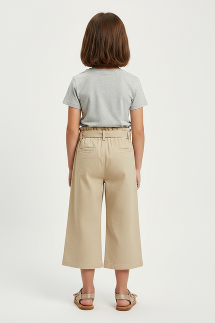 Pantalon Chino Beige Ample Coton Ceinture Fille - vue 2