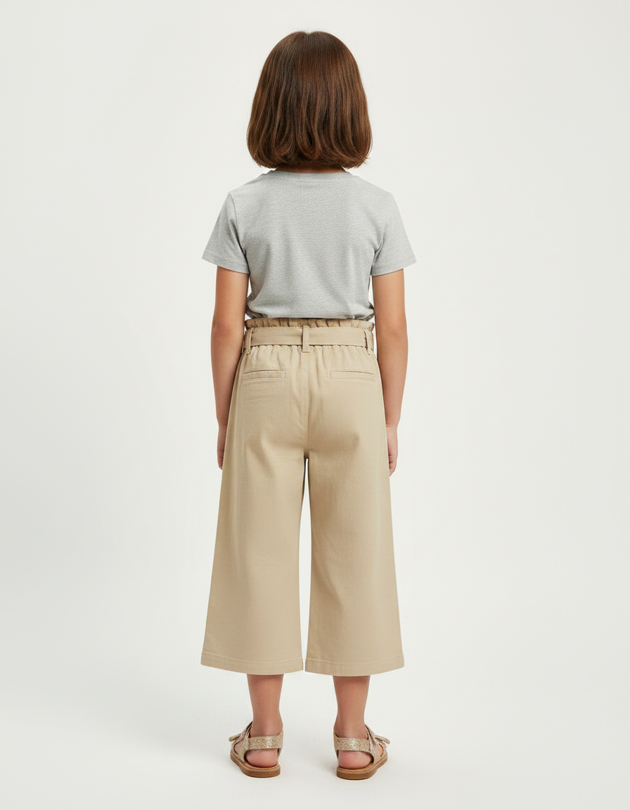 Pantalon Chino Beige Ample Coton Ceinture Fille - vue 2