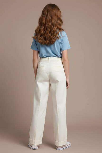 Pantalon Chino Écru Plissé Ample Décontracté Enfant - Beige Coton - vue 2