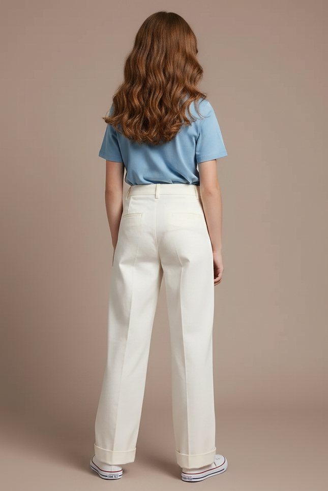 Pantalon Chino Écru Plissé Ample Décontracté Enfant - Beige Coton - vue 2