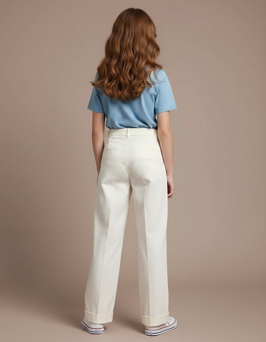 Pantalon Chino Écru Plissé Ample Décontracté Enfant - Beige Coton - vue 2