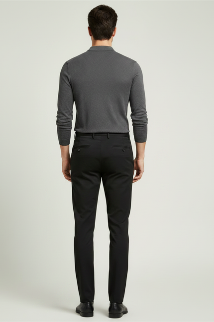 Pantalon Chino Noir Slim Élastique Élégant Homme - Polyester - vue 2