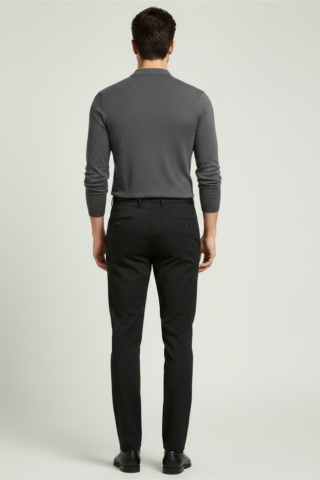 Pantalon Chino Noir Slim Élastique Élégant Homme - Polyester - vue 2