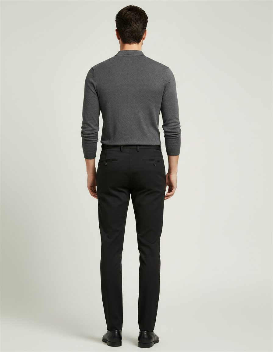 Pantalon Chino Noir Slim Élastique Élégant Homme - Polyester - vue 2
