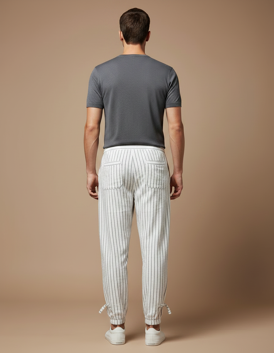 Pantalon Chino Blanc Rayé Lin Ample Cordon - vue 2