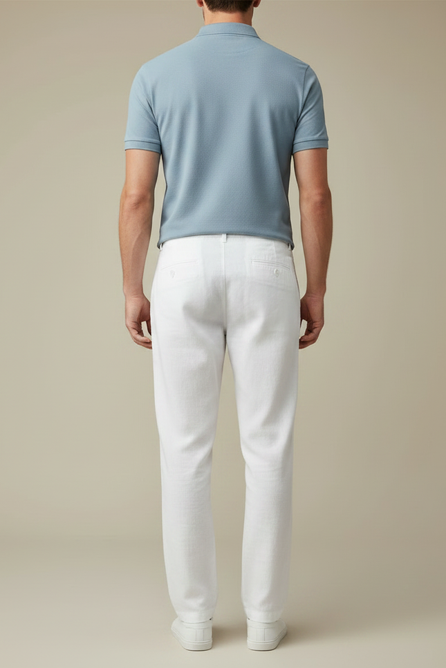 Pantalon Chino Blanc Lin Coton Droit Homme Décontracté - vue 2