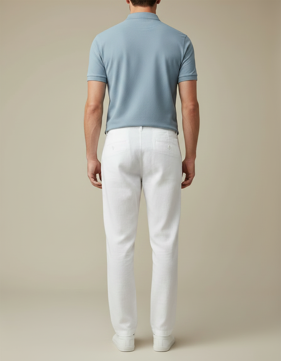 Pantalon Chino Blanc Lin Coton Droit Homme Décontracté - vue 2