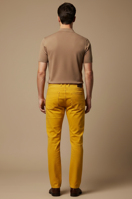 Pantalon Chino Jaune Homme Slim Décontracté Coton - vue 2