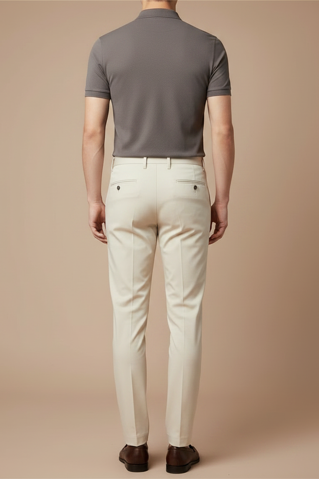 Pantalon Chino Beige Clair Coton Slim Élégant Homme - vue 2