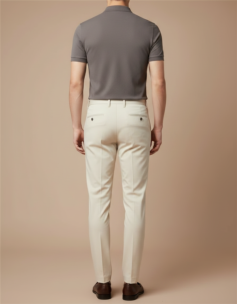 Pantalon Chino Beige Clair Coton Slim Élégant Homme - vue 2