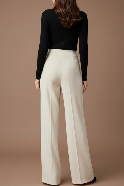 Pantalon Chino Femme Beige Large Coton - Gabardine - vue 2