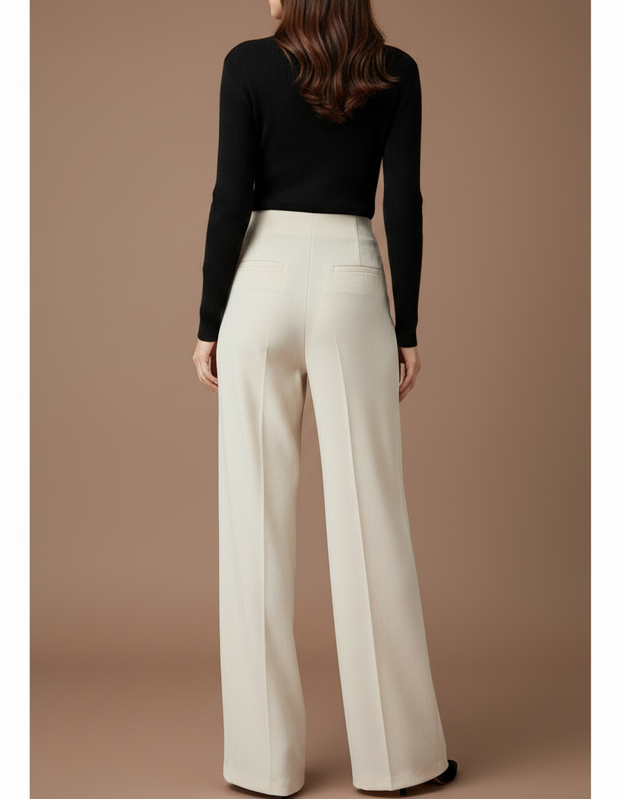 Pantalon Chino Femme Beige Large Coton - Gabardine - vue 2
