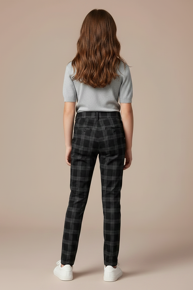 Pantalon Chino Noir Carreaux Droit Décontracté Enfant - Gabardine - vue 2