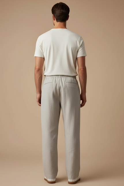 Pantalon Chino Homme Lin Gris Ample Décontracté - vue 2