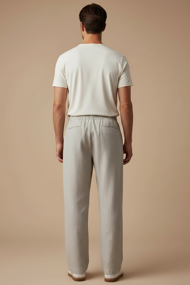 Pantalon Chino Homme Lin Gris Ample Décontracté - vue 2