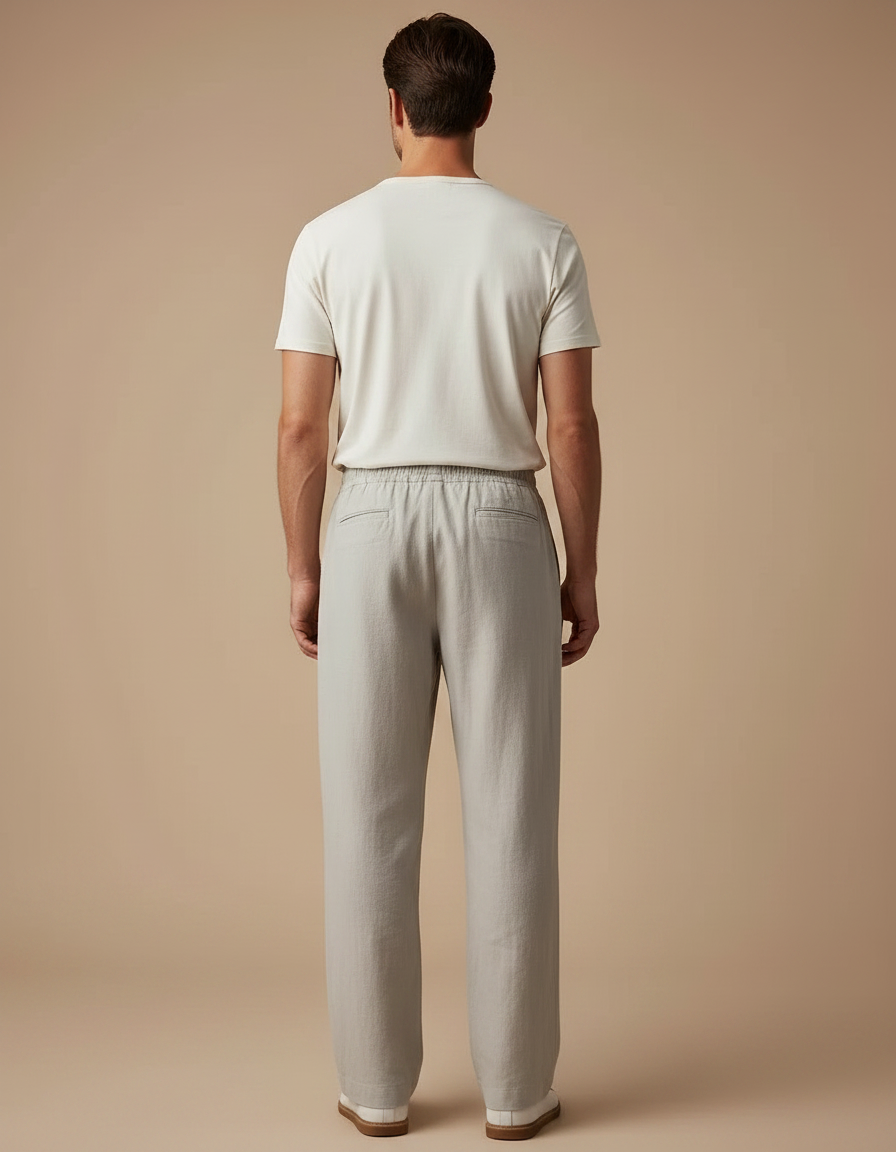 Pantalon Chino Homme Lin Gris Ample Décontracté - vue 2
