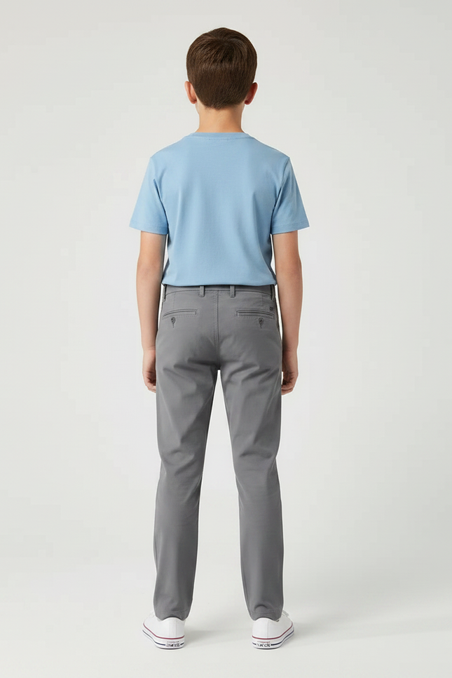 Pantalon Chino Gris Coton Stretch Slim Enfant - vue 2