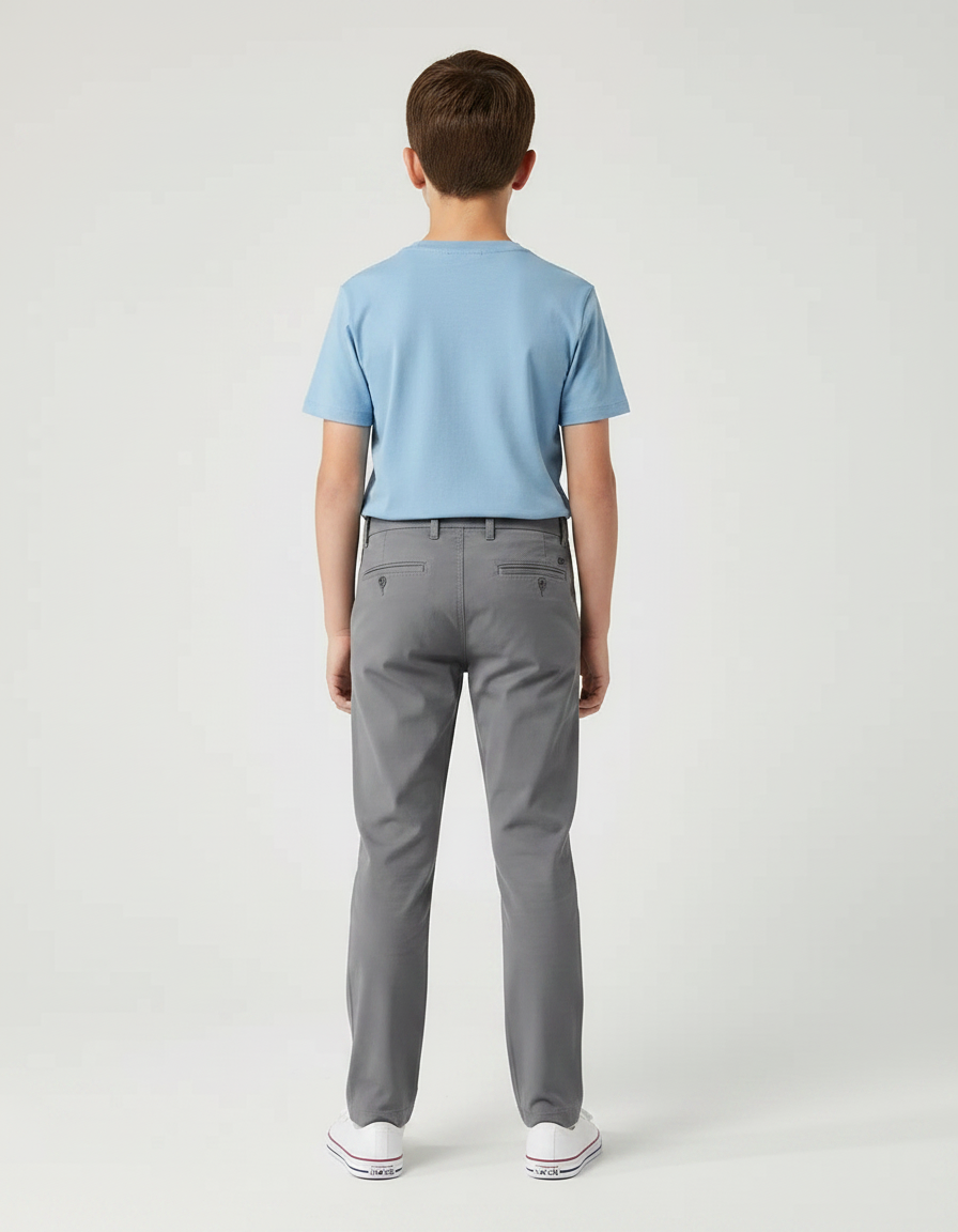 Pantalon Chino Gris Coton Stretch Slim Enfant - vue 2