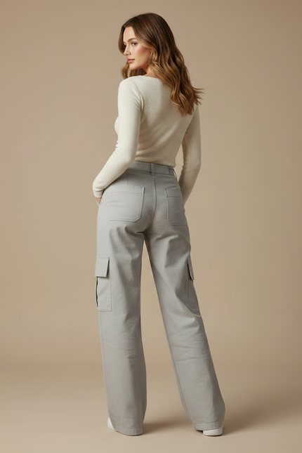 Pantalon Cargo Chino Femme - Gris Gabardine - vue 2