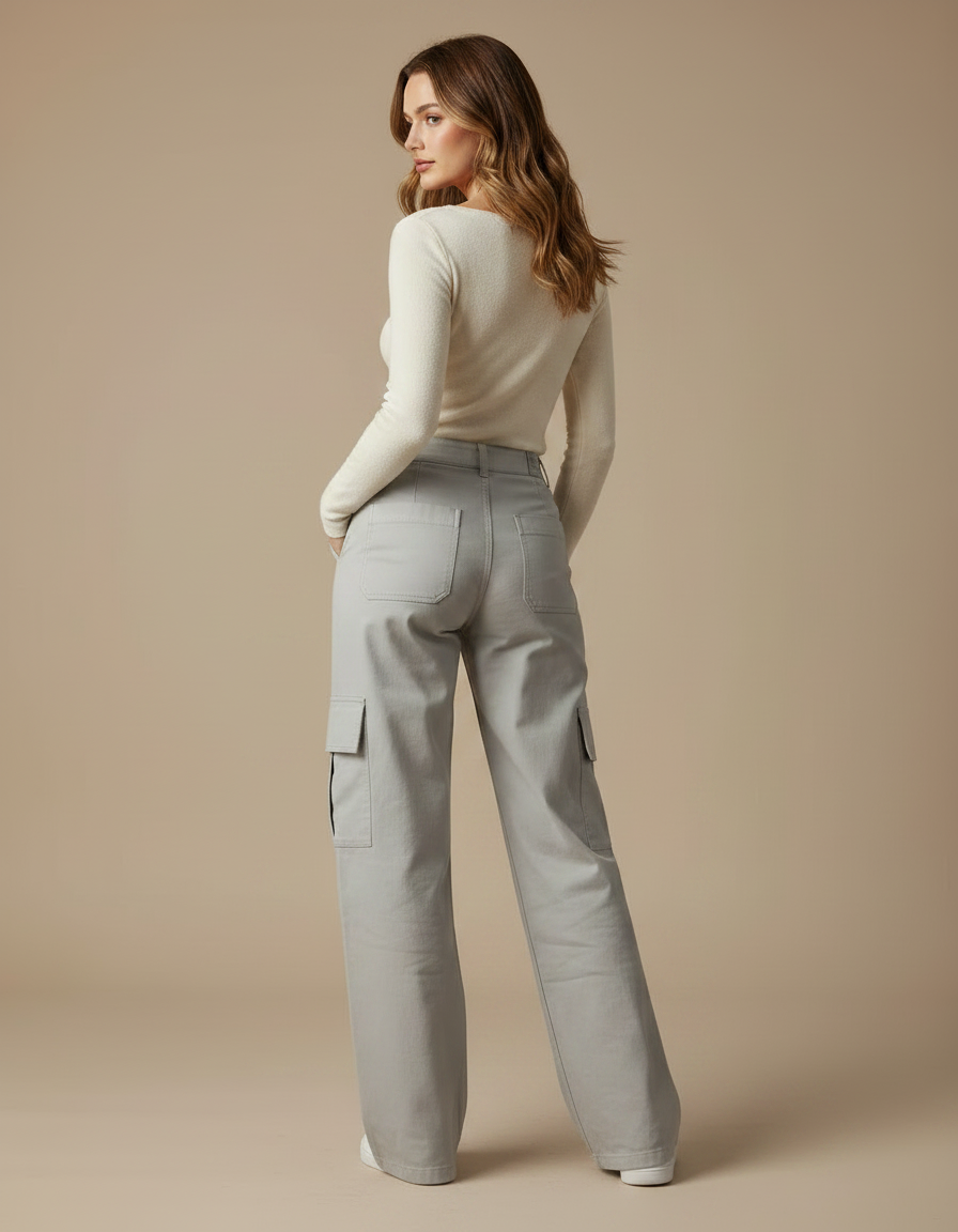 Pantalon Cargo Chino Femme - Gris Gabardine - vue 2