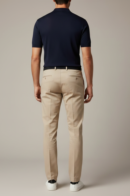 Pantalon Chino Beige Coupe Droite Élégant Homme Coton - vue 2