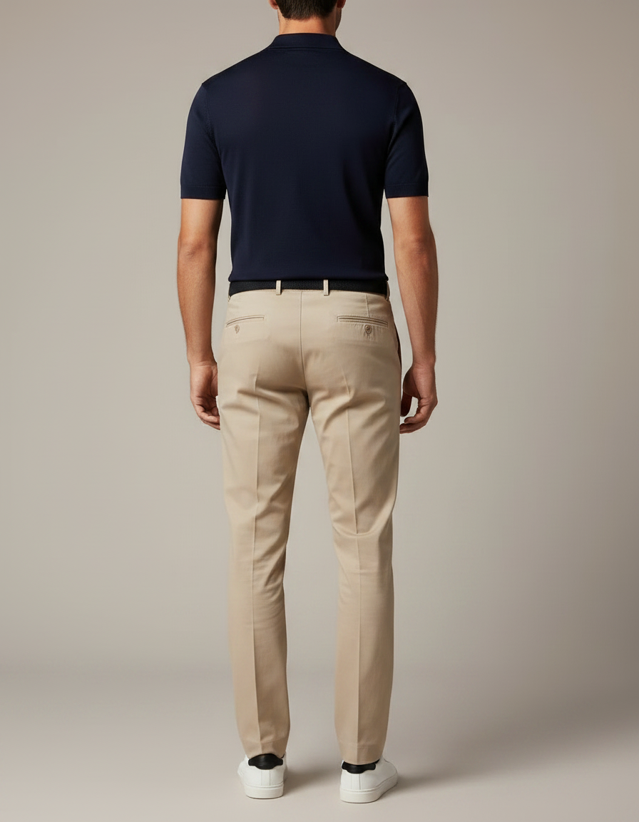 Pantalon Chino Beige Coupe Droite Élégant Homme Coton - vue 2