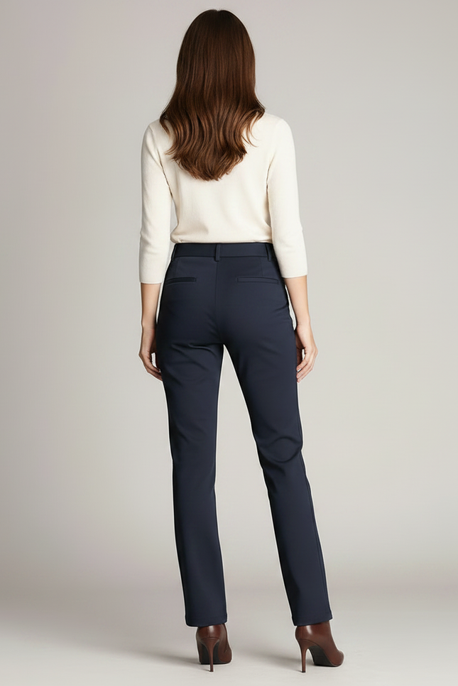 Pantalon Chino Bleu Marine Droit Élastique Élégant Femme - Gabardine - vue 2