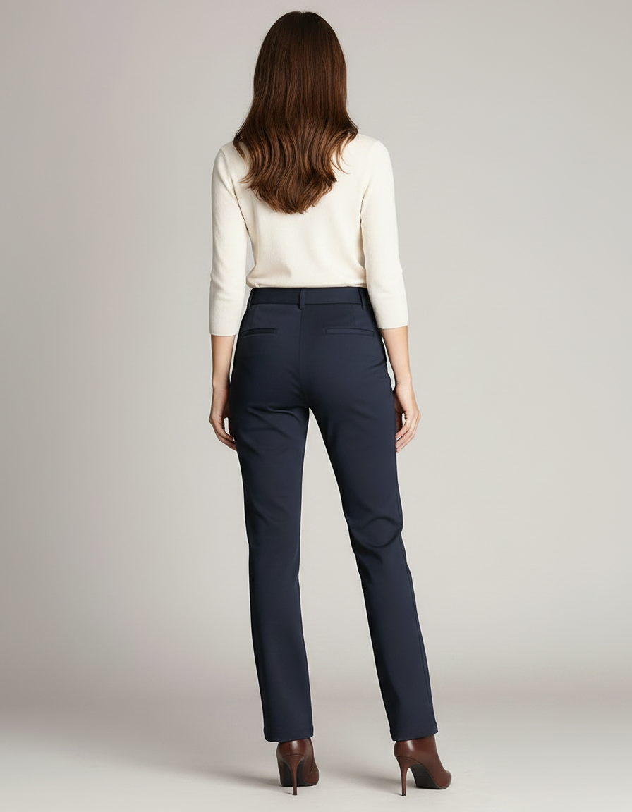 Pantalon Chino Bleu Marine Droit Élastique Élégant Femme - Gabardine - vue 2