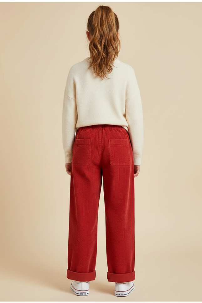 Pantalon Chino Rouge Côtelé Large Enfant Décontracté - Cordé - vue 2
