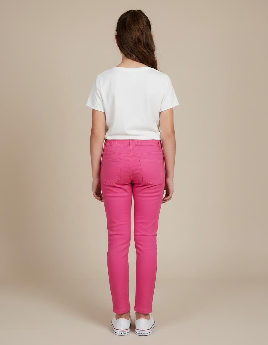 Pantalon Chino Rose Fille Slim Extensible Coton - vue 2