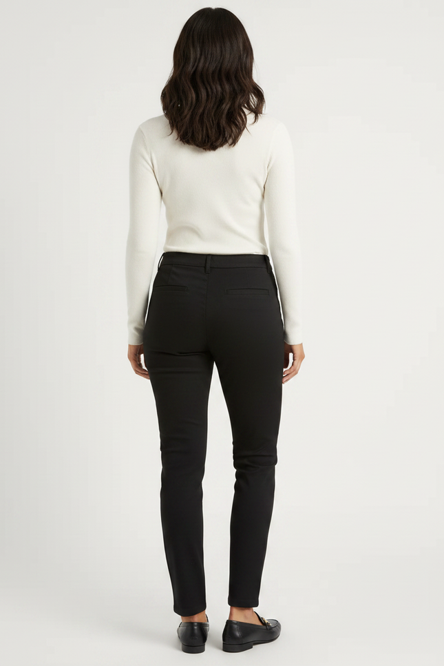 Pantalon Chino Noir Slim Confortable Femme Élégant - Gabardine - vue 2