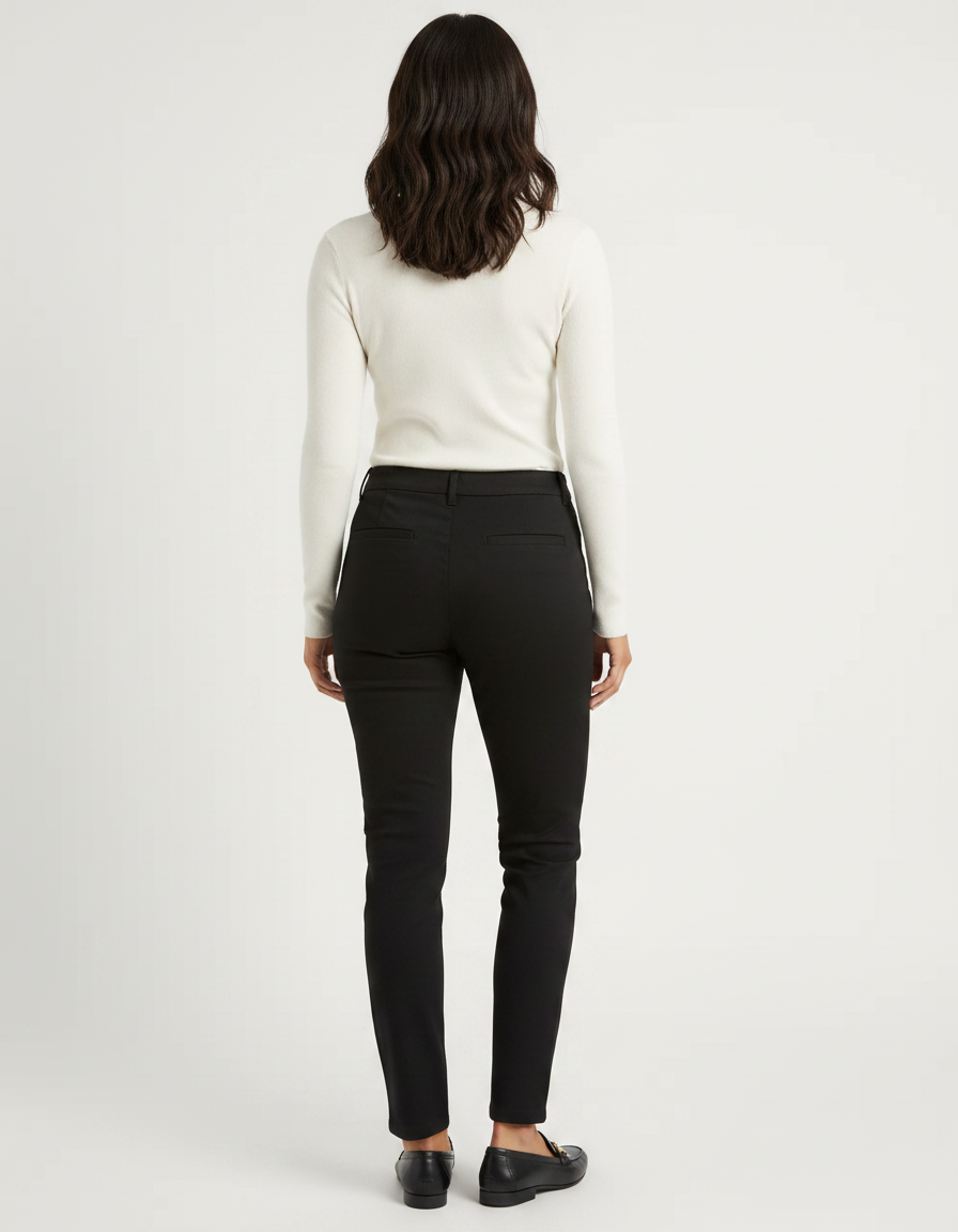 Pantalon Chino Noir Slim Confortable Femme Élégant - Gabardine - vue 2