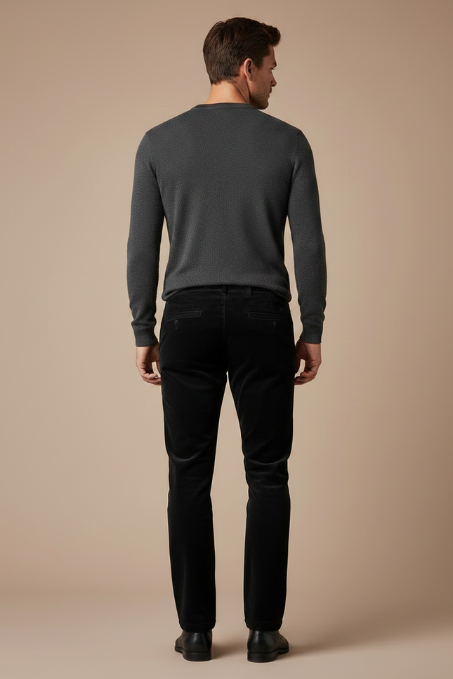 Pantalon Chino Noir Côtelé Droit Classique Homme - Cordé - vue 2