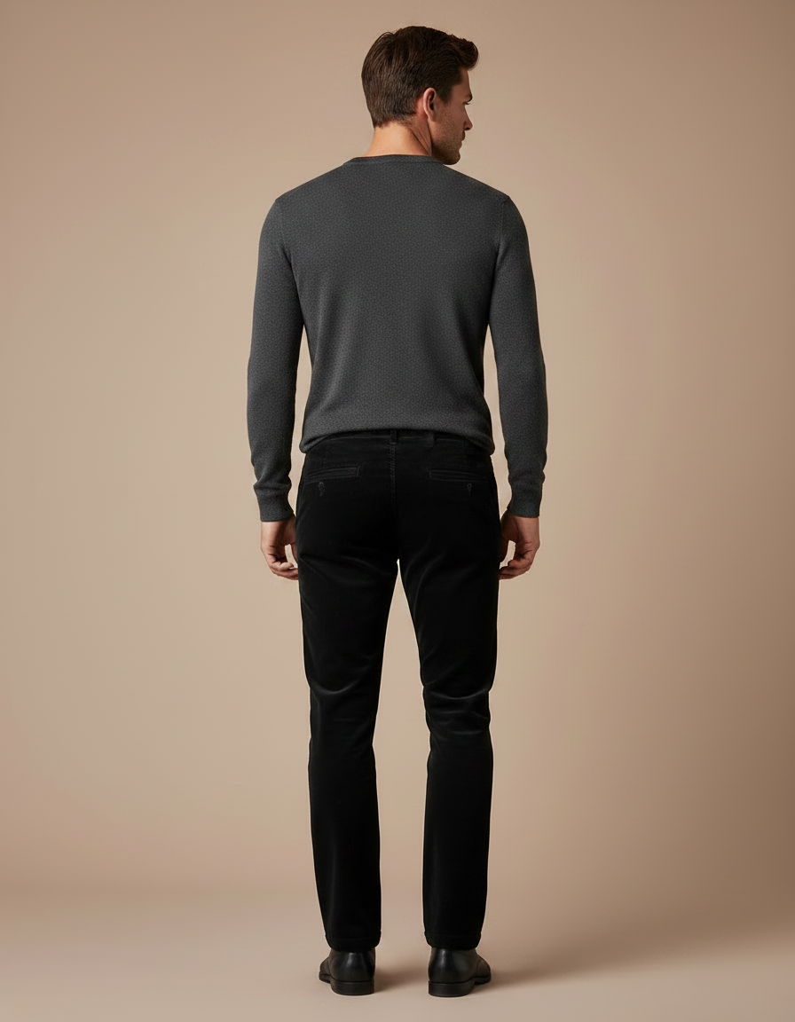 Pantalon Chino Noir Côtelé Droit Classique Homme - Cordé - vue 2