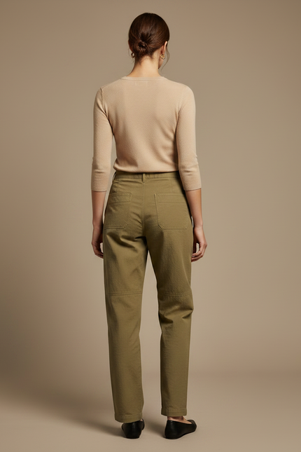 Pantalon Chino Vert Olive Cargo Décontracté Femme - Kaki Coton - vue 2