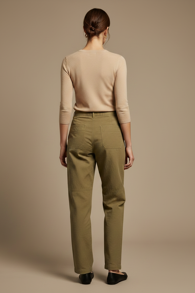 Pantalon Chino Vert Olive Cargo Décontracté Femme - Kaki Coton - vue 2