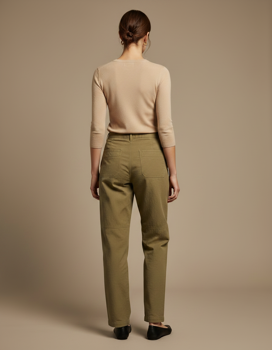 Pantalon Chino Vert Olive Cargo Décontracté Femme - Kaki Coton - vue 2