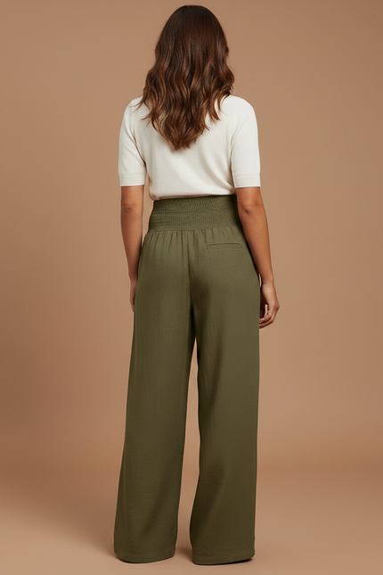 Pantalon Chino Kaki Ample Fluide Décontracté Femme - Lin - vue 2