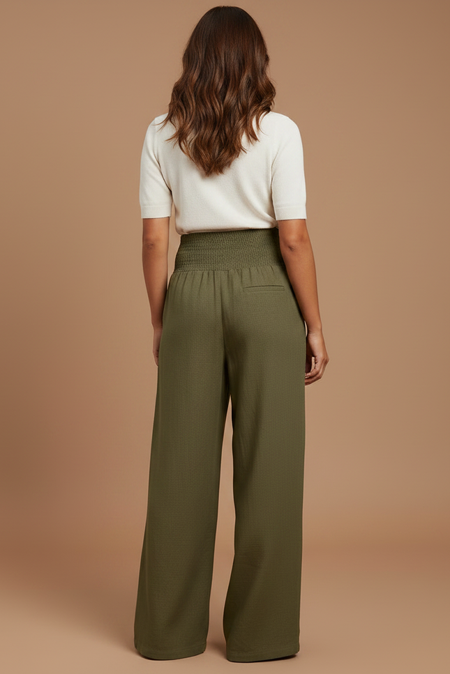 Pantalon Chino Kaki Ample Fluide Décontracté Femme - Lin - vue 2