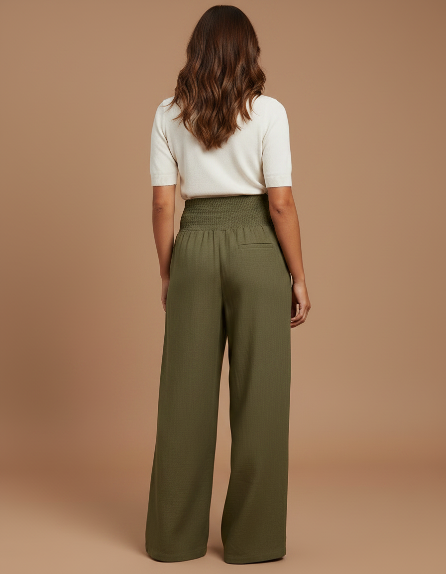 Pantalon Chino Kaki Ample Fluide Décontracté Femme - Lin - vue 2