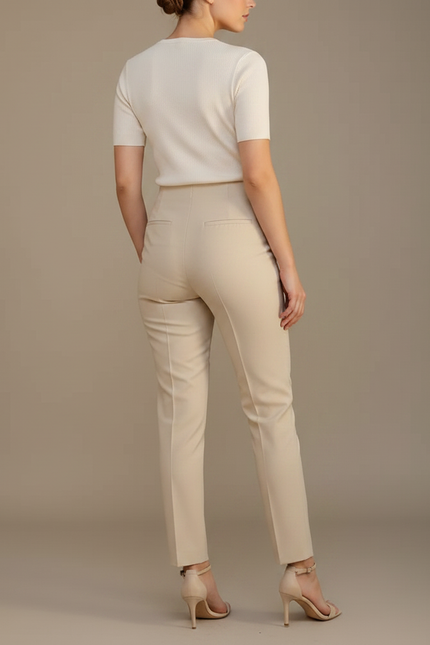 Pantalon Chino Beige Slim Élégant Femme Cropped - Gabardine - vue 2