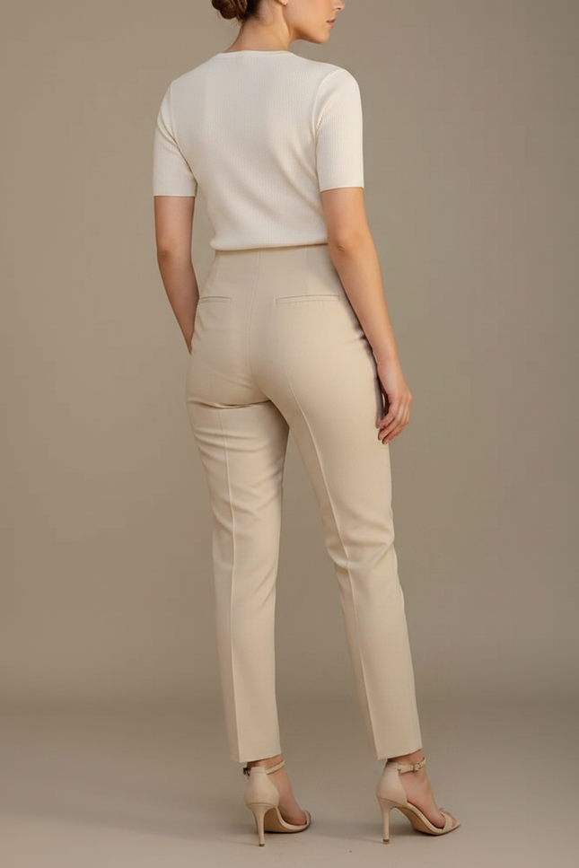 Pantalon Chino Beige Slim Élégant Femme Cropped - Gabardine - vue 2