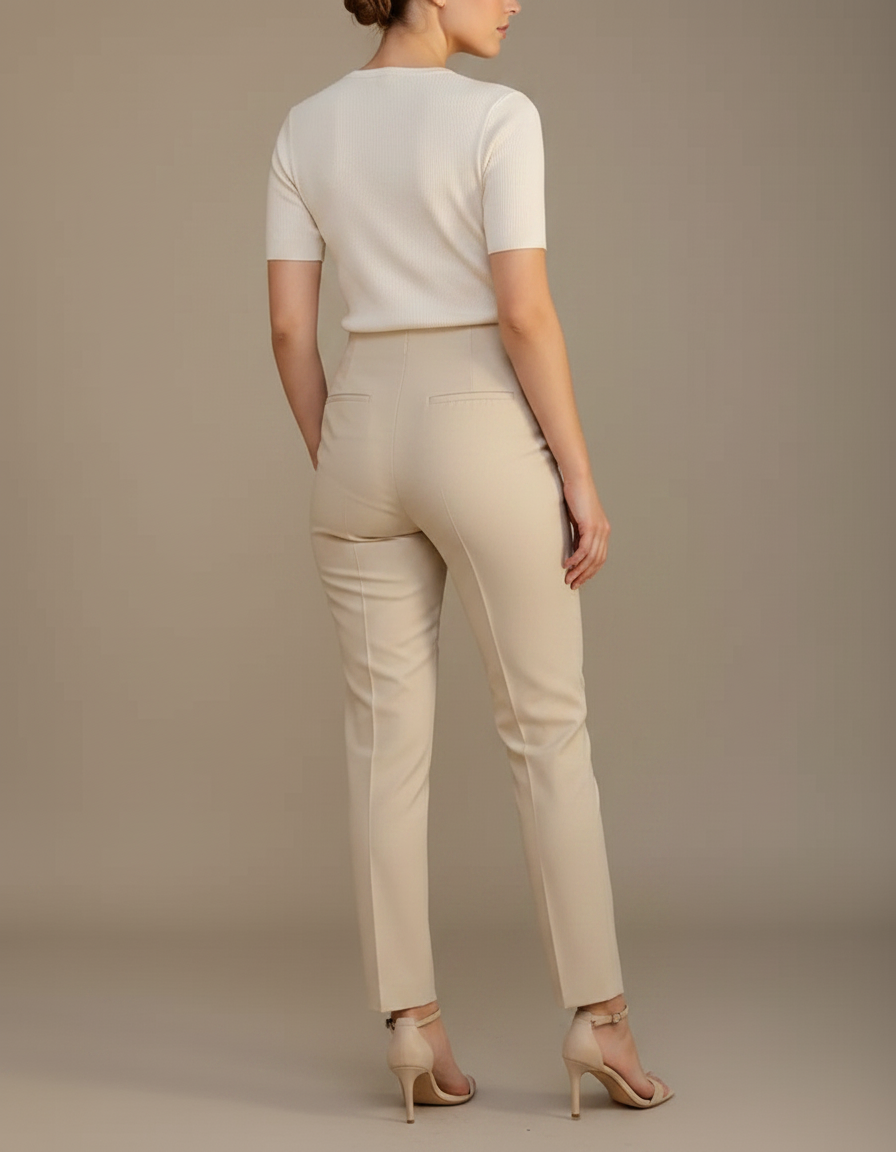Pantalon Chino Beige Slim Élégant Femme Cropped - Gabardine - vue 2
