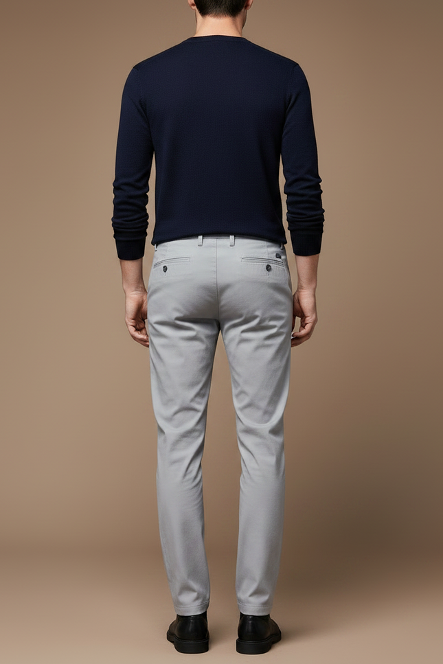Pantalon Chino Gris Clair Coton Slim Homme Décontracté - vue 2