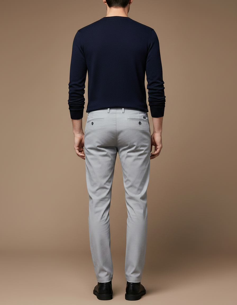 Pantalon Chino Gris Clair Coton Slim Homme Décontracté - vue 2