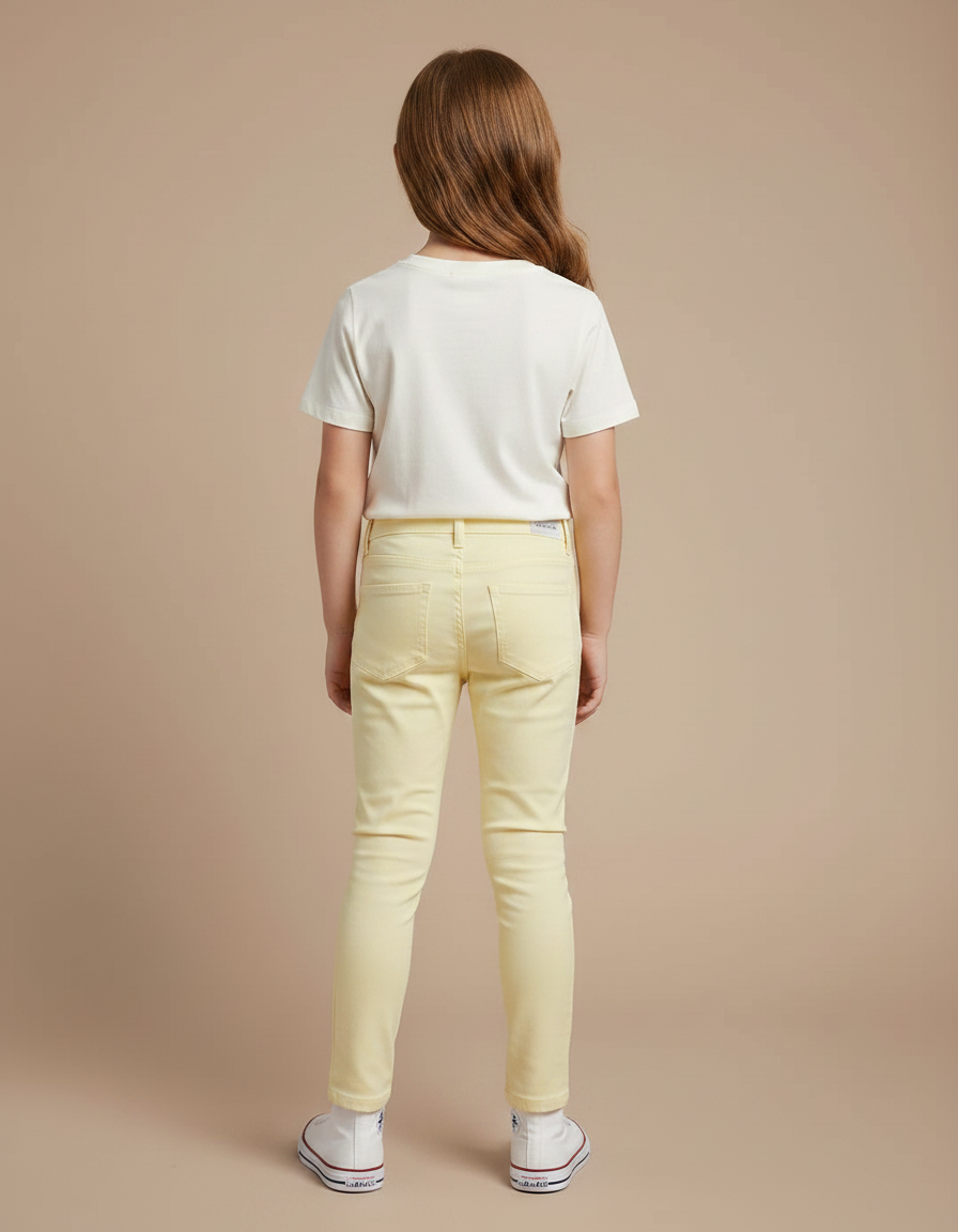 Pantalon Chino Jaune Clair Coton Slim Fille Uni - vue 2