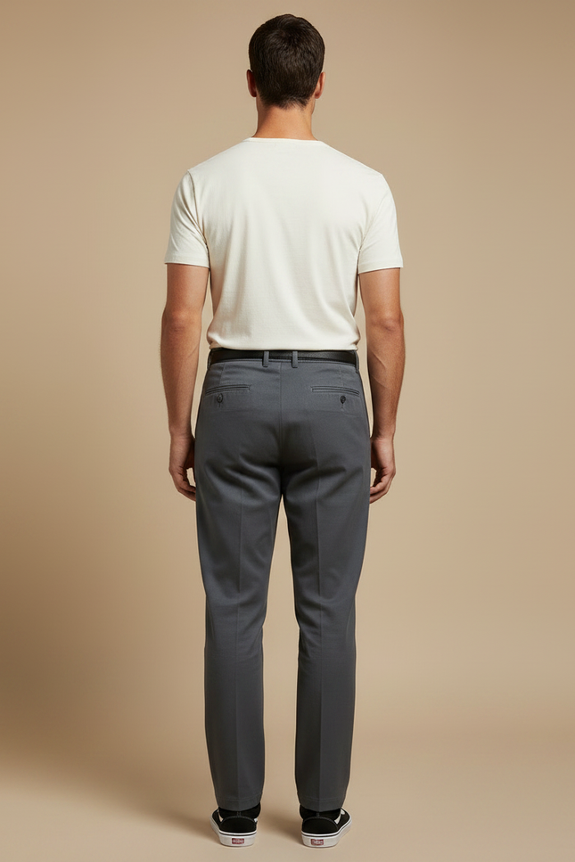 Pantalon Chino Homme Gris Plissé Élégant Décontracté - Gabardine - vue 2
